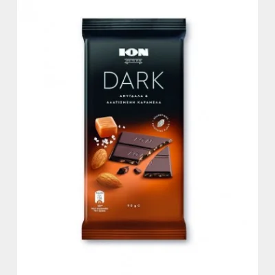 ΙΟΝ ΣΟΚΟΛΑΤΑ ΥΓΕΙΑΣ DARK ΑΜΥΓΔΑΛΑ&ΑΛΑΤΙΣΜΕΝΗ ΚΑΡΑΜΕΛΑ 90gr