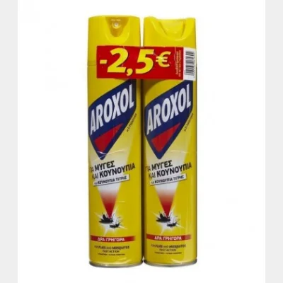 AROXOL ΕΝΤΟΜΟΚΤΟΝΟ SPRAY ΜΥΓΕΣ&ΚΟΥΝΟΥΠΙΑ (2Χ300ml) -2,50€