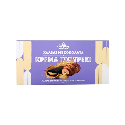 Olympos Chocolate Halva 300g Όλυμπος χαλβάς σοκολάτα, με γέμιση κρέμα τσουρέκι 300g