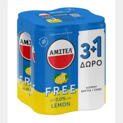 AMSTEL ΜΠΥΡΑ FREE 0% LEMON ΚΟΥΤΙ 330ml 4pack 3+1