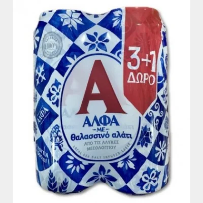 ΑΛΦΑ ΜΠΥΡΑ ΚΟΥΤΙ ΜΕ ΑΛΑΤΙ ΜΕΣΟΛΟΓΓΙΟΥ 500ml 3+1 4pack