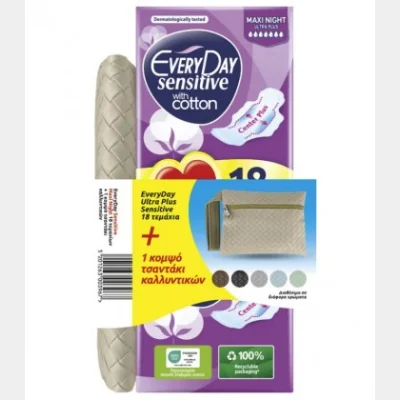 EVERY DAY SANITARY NAPKINS SENSITIVE MAXI NIGHT 18T+GIFT BAG
