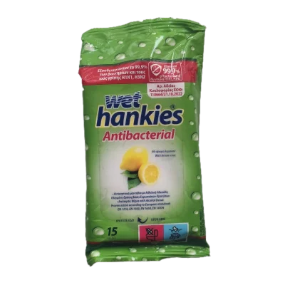 WET HANKIES ANTIBACTERIAL WITH LEMON SCENT 15PCS