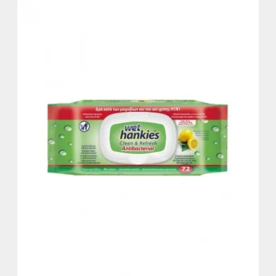 HANKIES WET WIPES ANTIBACTERIAL LEMON 72T X 16