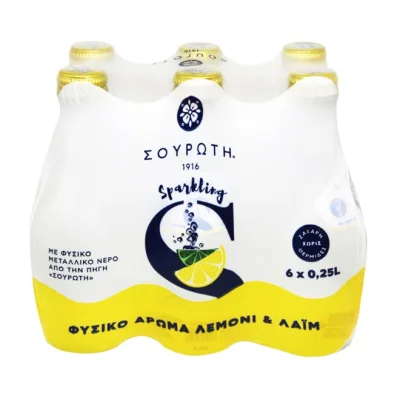 SOUROTI sparkling water lemon & lime 6x250ml