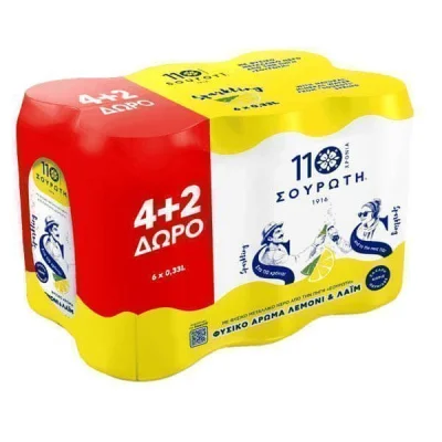 SOUROTI CAN 330ml LEMON & LIME 4+2 FREE