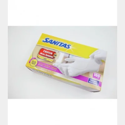 SANITAS DISPOSABLE LATEX GLOVES 100T MEDIUM POWDER-FREE