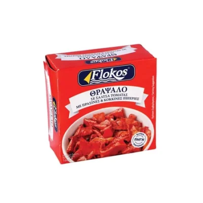 Flokos Thrapsalo in Tomato Sauce with Peppers 160g Θράψαλο σε σάλτσα τομάτας με πιπεριές 160g