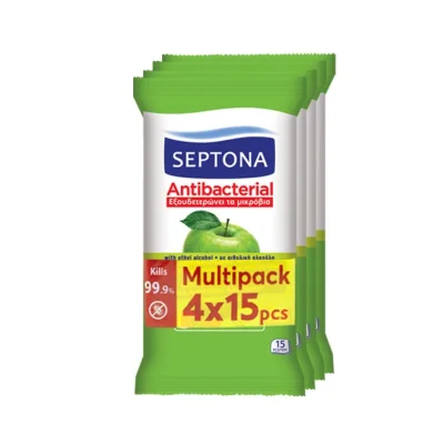 SEPTONA wipes antibacterial green apple 4x15pcs - with ethyl alcohol