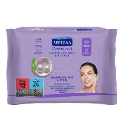 SEPTONA WET WIPES EYES & FACE 2x20pcs HYALURONIC OCID & PEARL