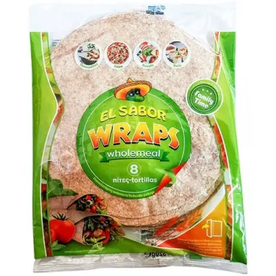 El Sabor Wraps Wholemeal 20cm 8pcs