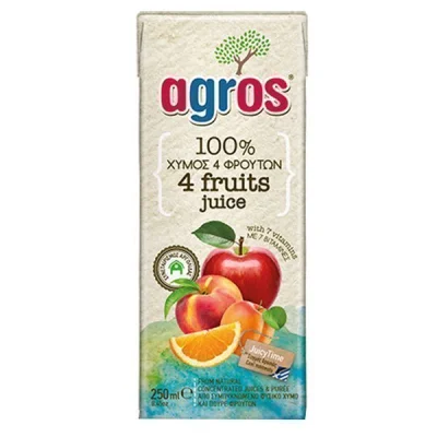 AGROS JUICE 250ml APPLEORANGEPEACHAPRICOT 100% NATURAL
