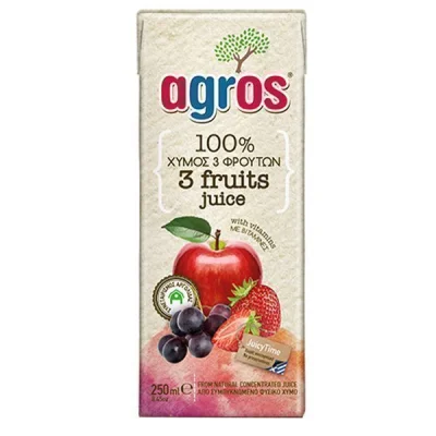 AGROS JUICE 250ml APPLEGRAPESTRAWBERRY 100% NATURAL