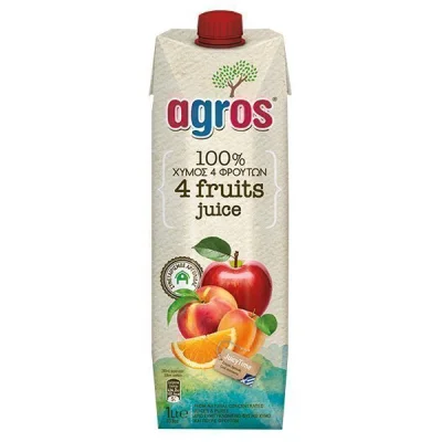 AGROS JUICE 1 lit 4 FRUITS APPLEORANGEPEACHAPRICOT 100% NATURAL