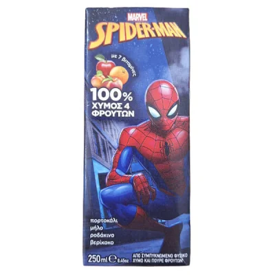 SPIDERMAN JUICE 250ml APPLEORANGEPEACHAPRICOT 100% NATURAL