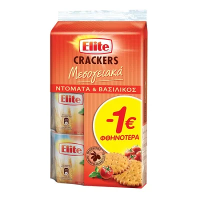 Elite Crackers Tomato and Basil 3x105g Κράκερς με Ντομάτα και Βασιλικό