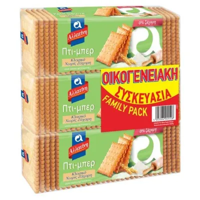 Allatini Petit-Beurre Sugar-Free Family Pack 3x225g Πτι-μπερ χωρίς ζάχαρη