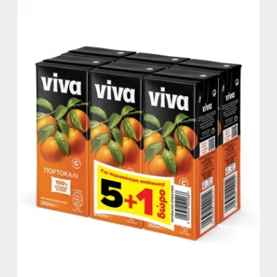 VIVA FRESH ORANGE NATURAL JUICE 250ml (5+1 FREE)