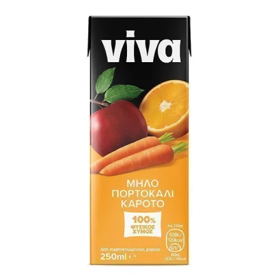 VIVA 250ml APPLEORANGECARROT 100% ORANGE JUICE