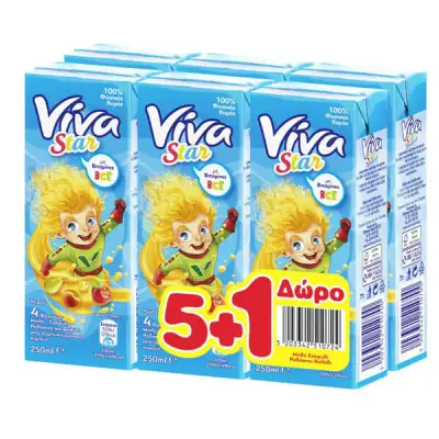 VIVA 250ml 5+1 FREE APPLEGRAPEPEACHPEAR 100% NATURAL JUICE