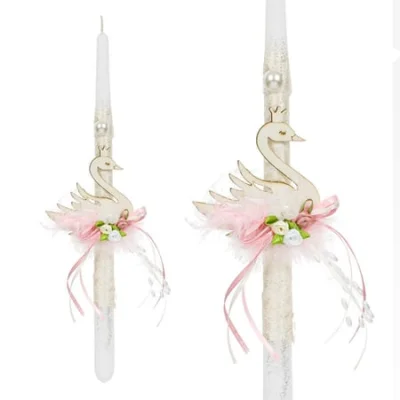 Easter Candle Wooden Swan Λαμπάδα Λευκή Ξύλινος Κύκνος