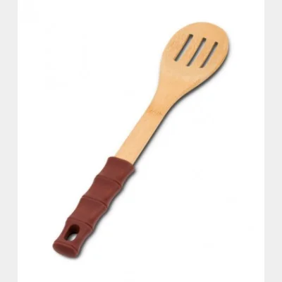 NAVA TERRESTRIAL WOODEN SLOTTED SPOON WITH SILICONE HANDLE 30.5cm