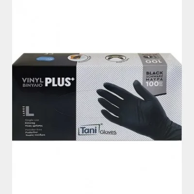 VINYL GLOVES PLUS TANI BLACK LARGE POWDER FREE 100T