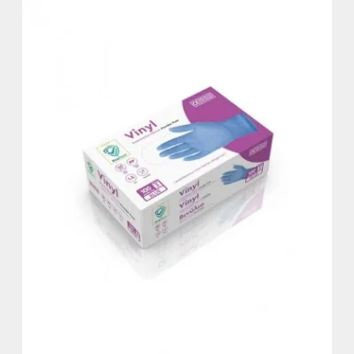 VINYL GLOVES PROTECT BLUE SMALL POWDER FREE 100T