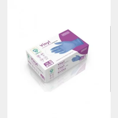 VINYL GLOVES PROTECT BLUE MEDIUM POWDER FREE 100T