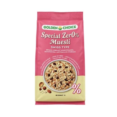 muesli GOLDEN CHOICE zer0% with raisins & nuts 400g