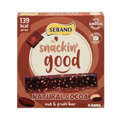 SERANO Snackin Good nut & fruit bar 4x35g - Natural Cocoa