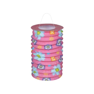 Easter Lantern Pink with Flowers Πασχαλινό Φανάρι Χάρτινο Ροζ με Λουλούδια & Ρεσώ