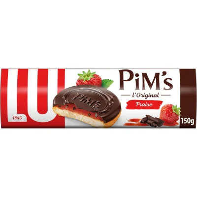 LU Pim's sponge biscuits with strawberry flavored chocolate coating 150 g