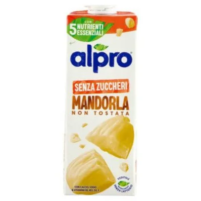 Alpro Bevanda alla Mandorla non Tostata 100% Vegetale con Vitamine Senza Zucchero Lt.1