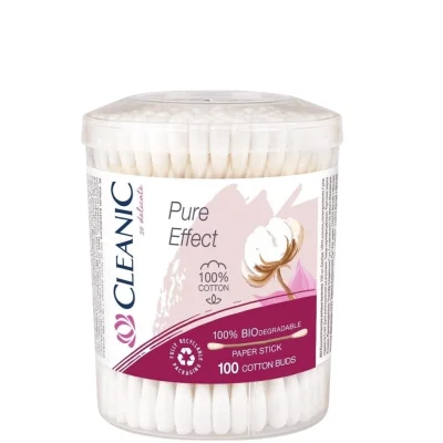 Cleanic Cotton Buds Biodegradable Pure Effect Round 100 Pieces