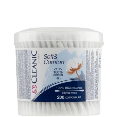 Cleanic Cotton Buds Biodegradable Soft & Comfort Round 200 Pieces