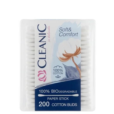 Cleanic Cotton Buds Biodegradable Soft & Comfort Rectangular 200 Pieces