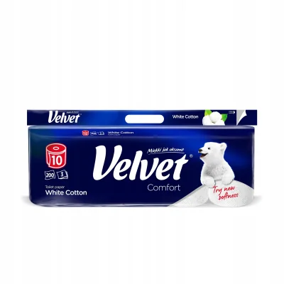 Velvet Toilet Paper A10 White Cotton 3 Layers 200 Sheets