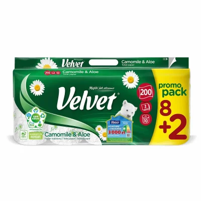 Velvet Toilet Paper A8 Camomile Aloe 3 Layers 200 Leaves
