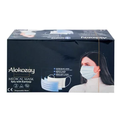 ALOKOZAY disposable face mask medical for adults blue 3 Layers x 10pcs x 5
