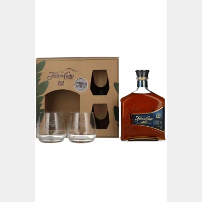 Flor De Cana 12 YO Gift Set + Glasses 40% 70cl
