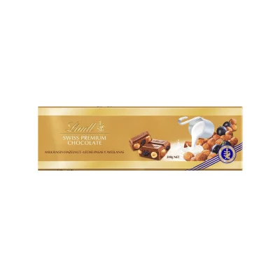 Lindt Tablet Gold 300gr Hazelnuts & Raisins