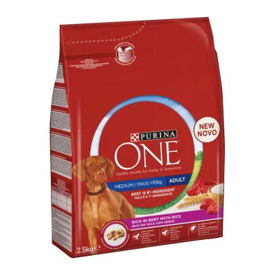 Purina ONE Medium/Maxi Adult Dog Food Beef & Rice 4x2.5kg