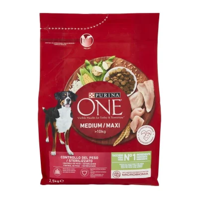 Purina ONE Medium/Maxi Adult Weight Control/Sterilized Turkey & Rice Dog Food 4x2.5kg