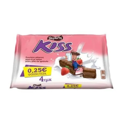 Pavlides Kiss Strawberry Chocolate 4×27.5g Παυλίδης Σοκολάτα Φράουλα 4x27.5g