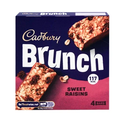 CADBURY brunch bar sweet raisins 4x28g