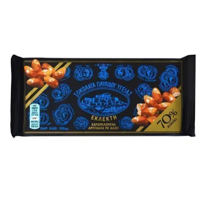 PAVLIDIS DARK CHOCOLATE 100gr. 70% COCOA & SALTED ALMONDS