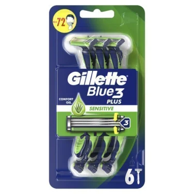 GILLETTE RAZORS BLUE 3 PLUS 6pcs SENSITIVE