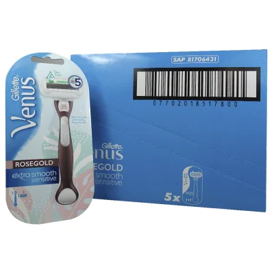 Gillette Venus razor 1 u. 5 blades. Rosegold Extra Smooth sensitive.
