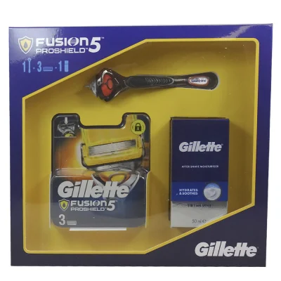 Gillette pack Fusion 5 proshield flexball razor + 3 refill + after shave 50 ml.